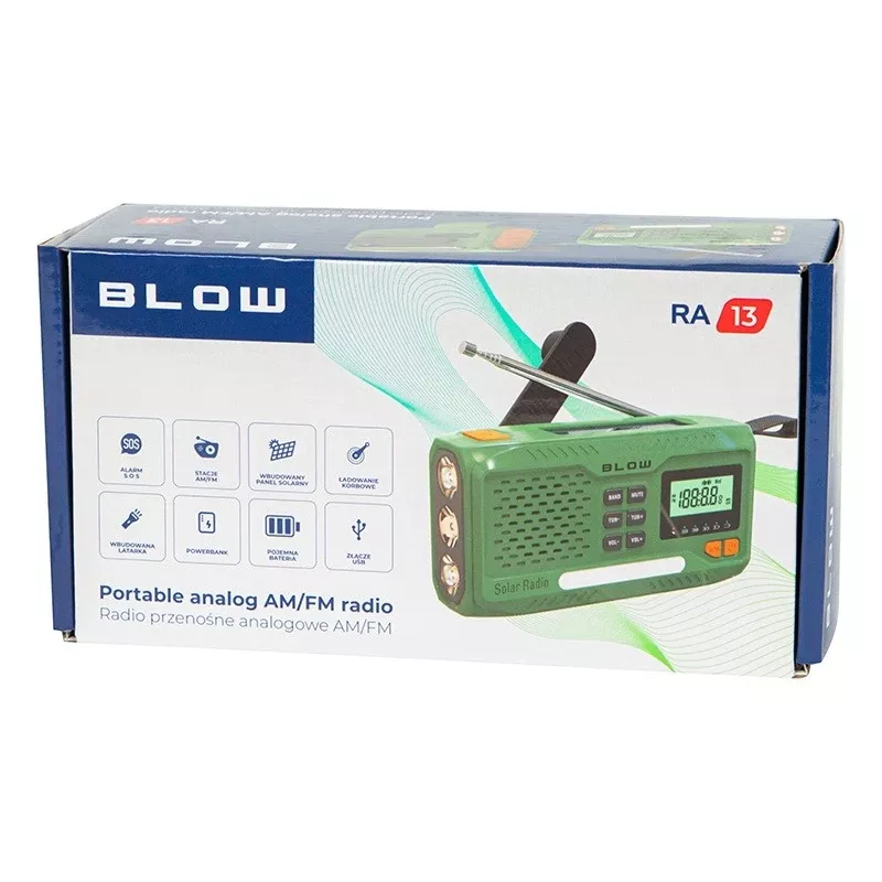 Kannettava AM/FM-aurinkoradio BLOW RA13 77-551# – kevyt, akuton aurinkolataus