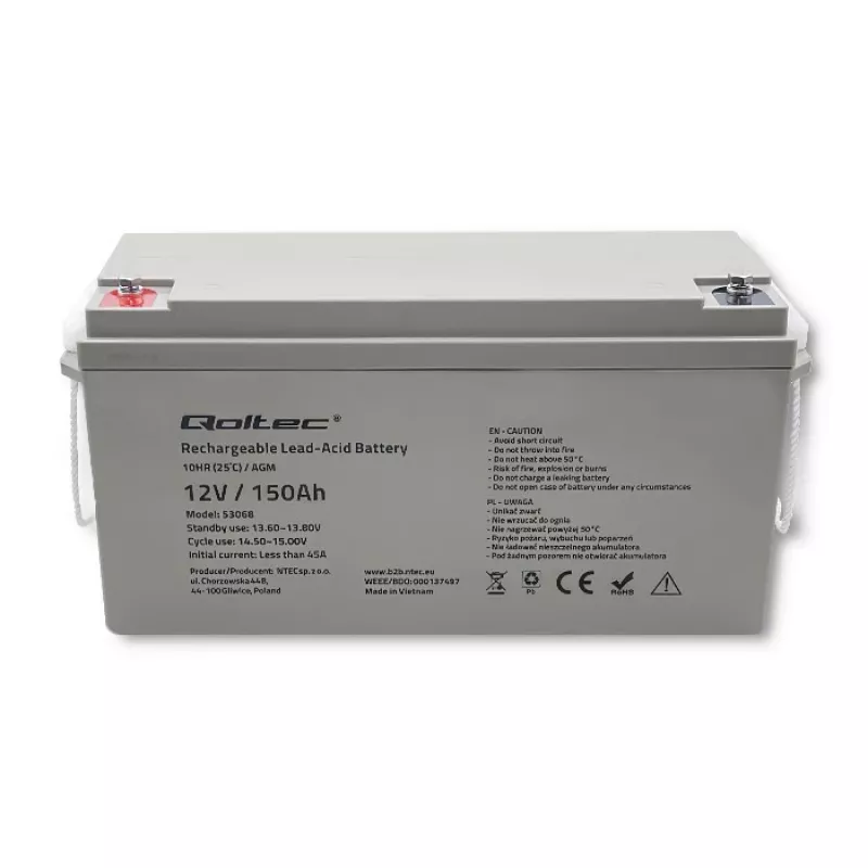 Qoltec 53068 AGM-akku | 12V | 150Ah | max. 2250A