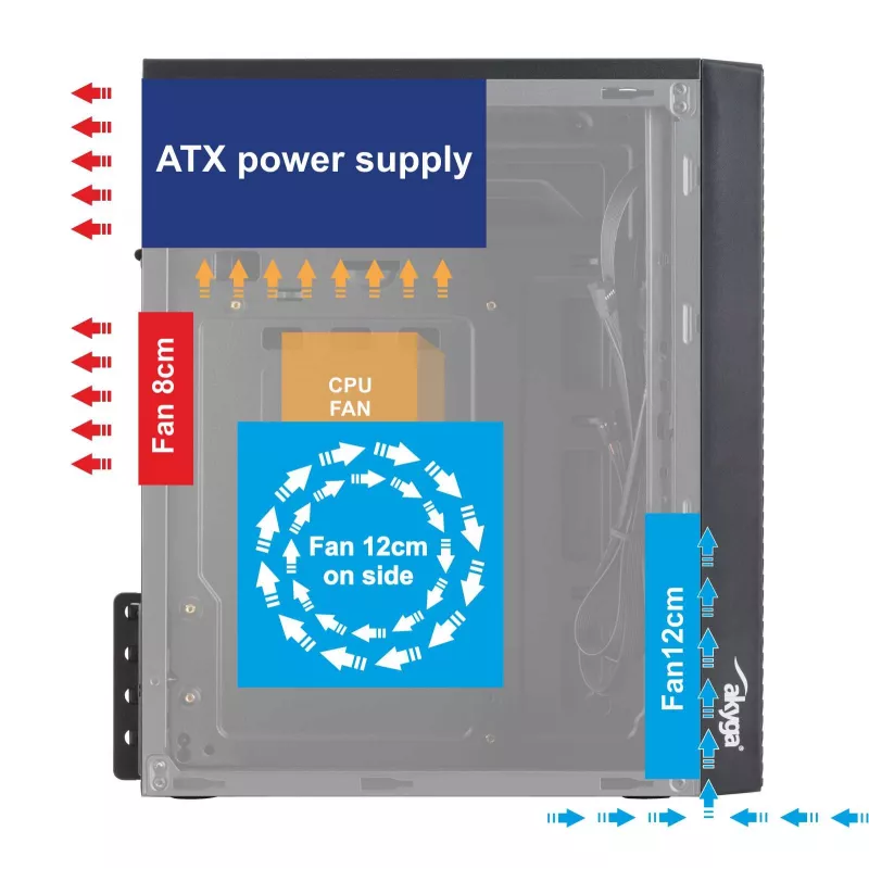 Akyga AK35BK Micro-ATX-PC-kotelo, Micro ATX / Flex ATX / Mini ITX, 2x USB 2.0, ilman virtalähdettä, musta