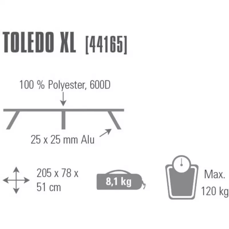Kenttävuode Toledo XL 44165, retkeilyvuode harmaa