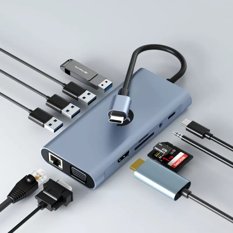 USB-C 11-in-1 -sovitin Hawk HW-HUB1101 — moniporttikeskitin 11 liitännällä