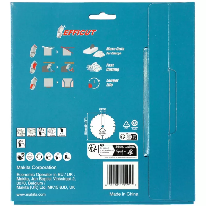 Makita Efficut B-62985-2 pyörösahanterät, 165 x 20 mm, 25 hammasta, 2 kpl