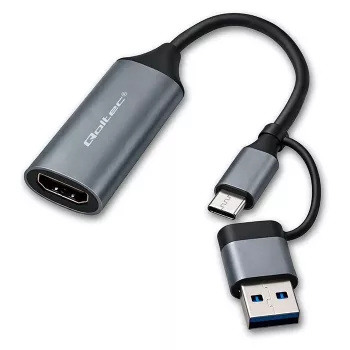 USB-C - USB-A ja HDMI 4K 30Hz -adapteri QOLTEC alumiinista