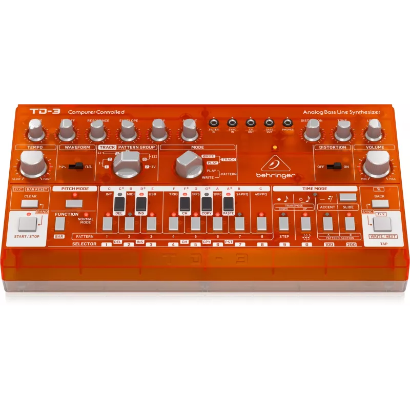 Behringer TD-3-TG analoginen bassolinjasyntetisaattori, läpinäkyvä oranssi