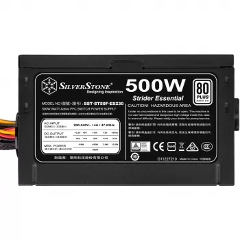 Virtalähde SILVERSTONE ST50F-ES230 500 W, 24-pin ATX, ei-modulaarinen, 120 mm tuuletin, alumiini