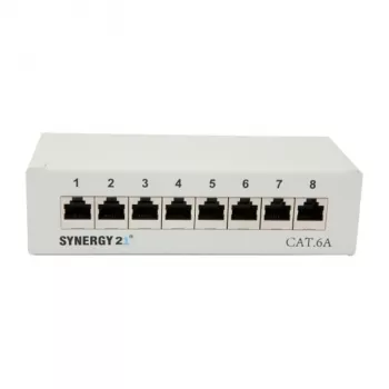 Patch-paneeli 8xTP, CAT6A, 500 MHz, pinta-asennus, vaaleanharmaa, Syner (S216314)