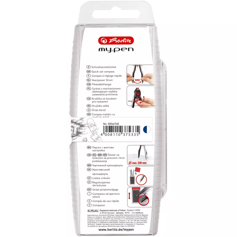 Herlitz my.pen pikasäätöinen harppi, sininen/valkoinen