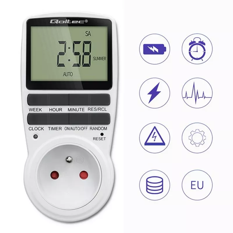 Elektroninen ajastin QOLTEC PC0628 LCD-näytöllä, 24 tunnin countdown