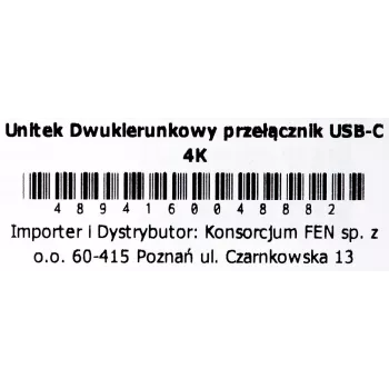 Unitek D1078A kaksisuuntainen USB-C 4K -kytkin, 2 tuloa ja 1 lähtö