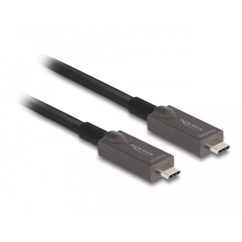 DeLOCK aktiivinen optinen USB-C video + data + PD -kaapeli 10 m musta