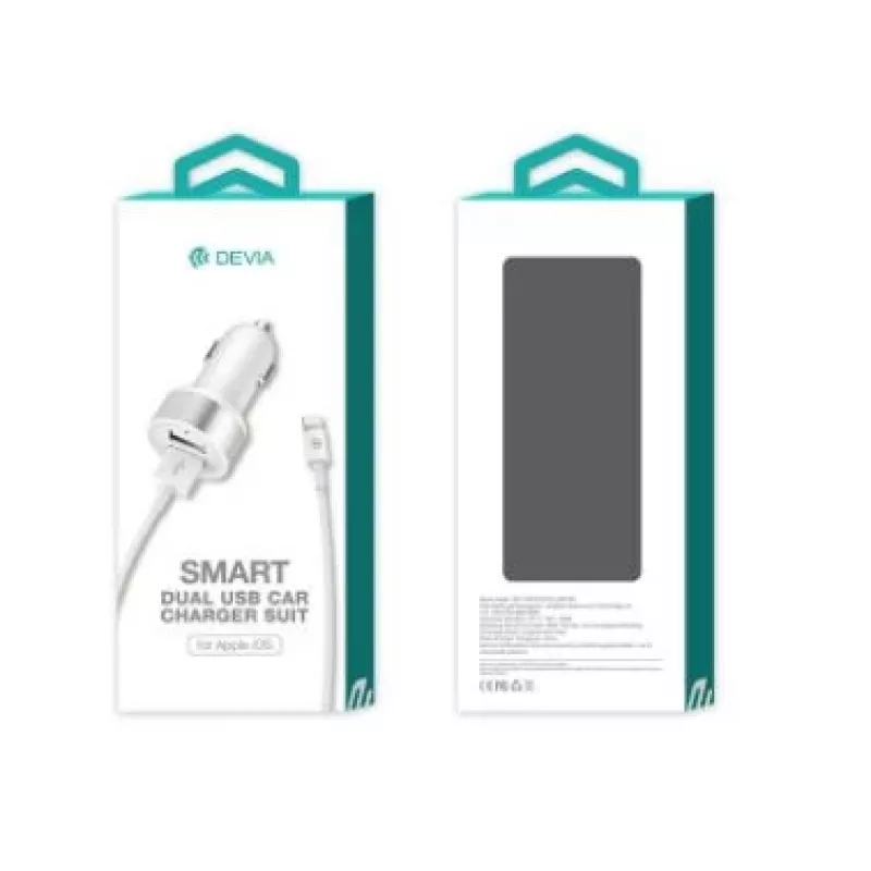 Autolaturi Devia Smart Series Dual USB 2,4A integroidulla Lightning-kaapelilla