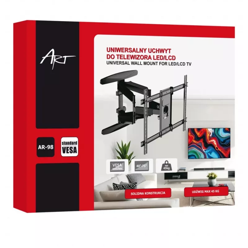 GART LCD/LED-TV-teline 40-75 45 kg pysty-/vaakasuuntainen säätö 58-380 mm max. VESA 600x400