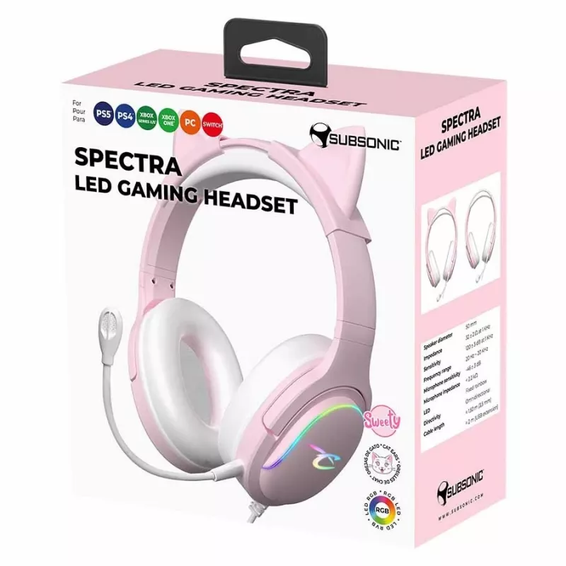 Subsonic Spectra LED -pelikuulokkeet Sweety Pink