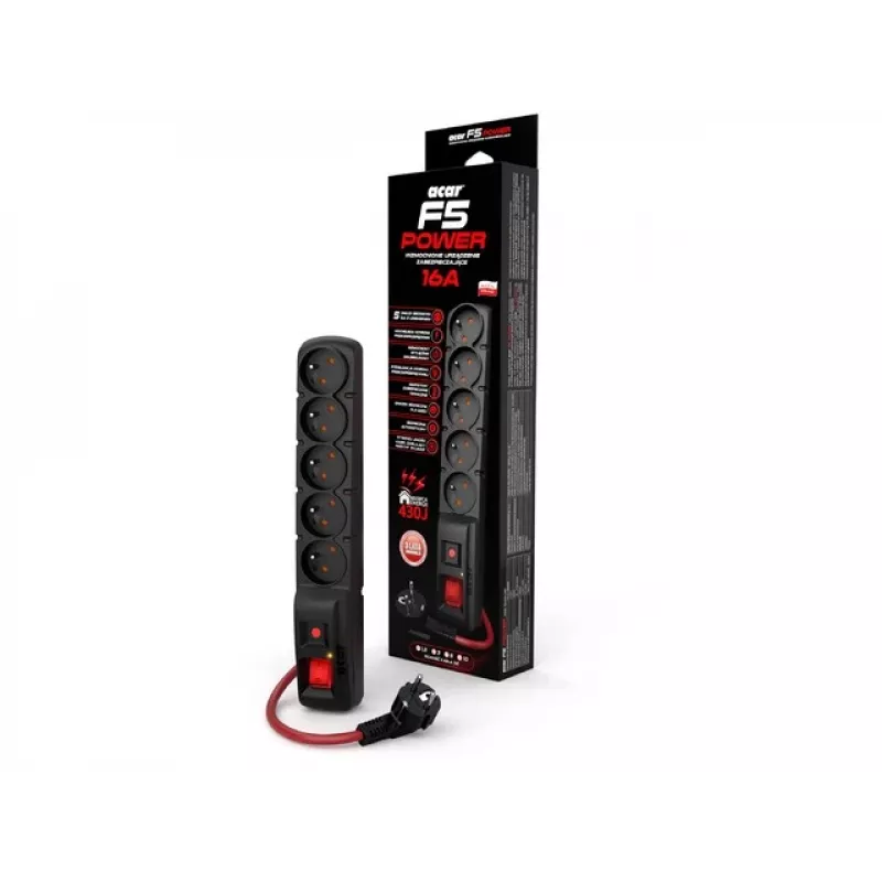 ACAR F5 POWER jatkojohto musta 5 AC-pistorasiaa 230 V 5 m