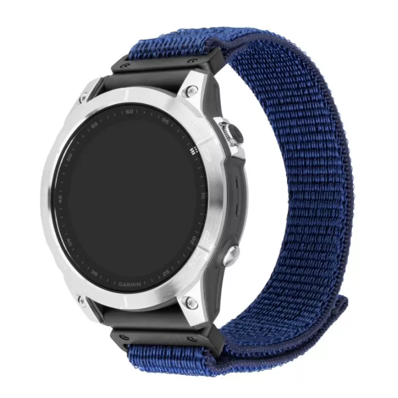 Vaihdettava urheiluranneke FIXED Garmin QuickFit 22 mm — tummansininen nylon, 160–210 mm