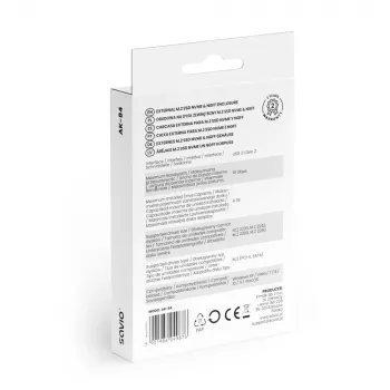 SSD-kotelo SAVIO AK-84 musta M.2-asemille, USB 10 Gbit/s (Type-A / Type-C), alumiini + ABS