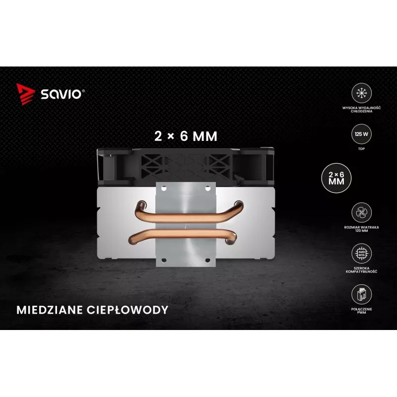 Jäähdytyssiili SAVIO SAVGCOFROSTX2 120 mm musta, 2 lämpöputkea, 800–1800 RPM, 4‑Pin