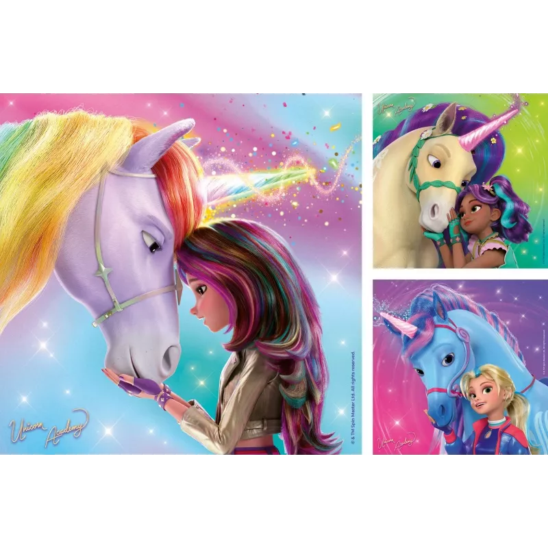 Palapeli Ravensburger Unicorn Academy – 3 x 49 palaa, setti lapsille