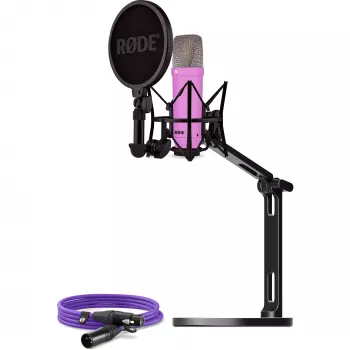 NT1 Signature + XLR-kaapeli + pöytämikrofonivarsi, mikrofoni lila, paketti