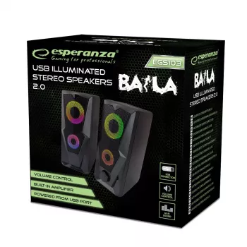 Kaiutin ESPERANZA BAILA 6 W johdollinen jalustakaiutin, 6 W RMS, 160–20000 Hz, 3 Ω, USB & 3,5 mm, pari