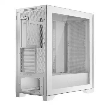 PC-kotelo MODECOM VOLCANO EXPANSE S MIDI Tower — valkoinen, microATX, karkaistu lasi, USB-C, tukee GPU 430 mm