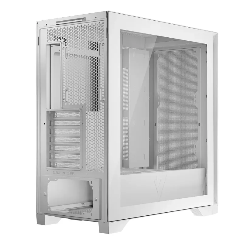 Modecom Volcano Expanse S Midi Tower -tietokonekotelo, ATX/micro-ATX/mini-ITX, karkaistu lasi, USB-C, näytönohjain enintään 430 mm, valkoinen