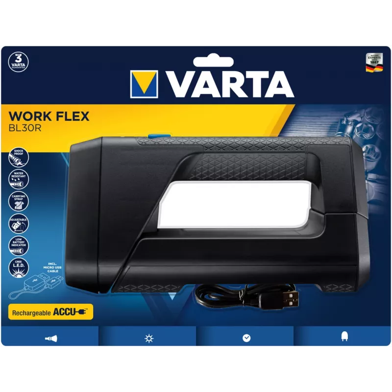 Varta Work Flex -käsivalaisin musta LED 600 lm IPX4 2600 mAh
