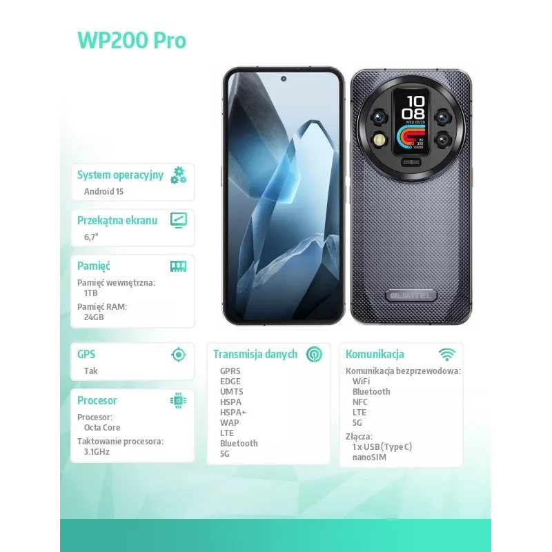 Oukitel WP200 Pro 5G 6.7 24GB/1TB DS. 8800mAh harmaa