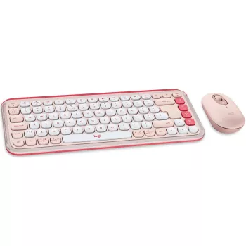 Logitech POP Icon Combo - näppäimistö-hiiri-sarja - langaton - Bluetooth LE - QWERTY - US International - rosé, Off-White (920-013142)