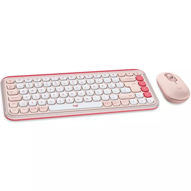 Logitech POP Icon Combo - näppäimistö-hiiri-sarja - langaton - Bluetooth LE - QWERTY - US International - rosé, Off-White (920-013142)