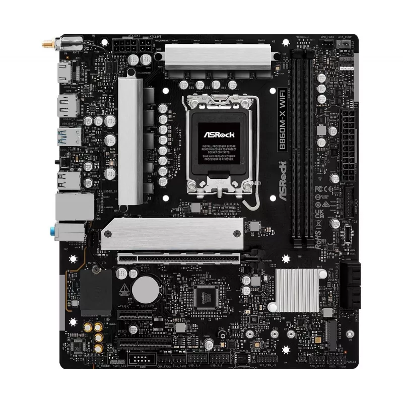 Emolevy ASRock B860M-X WiFi — Intel B860, LGA 1851, micro ATX, DDR5, 2x DIMM, 4x M.2, 2.5Gb LAN, Wi‑Fi 6E, Bluetooth 5.3