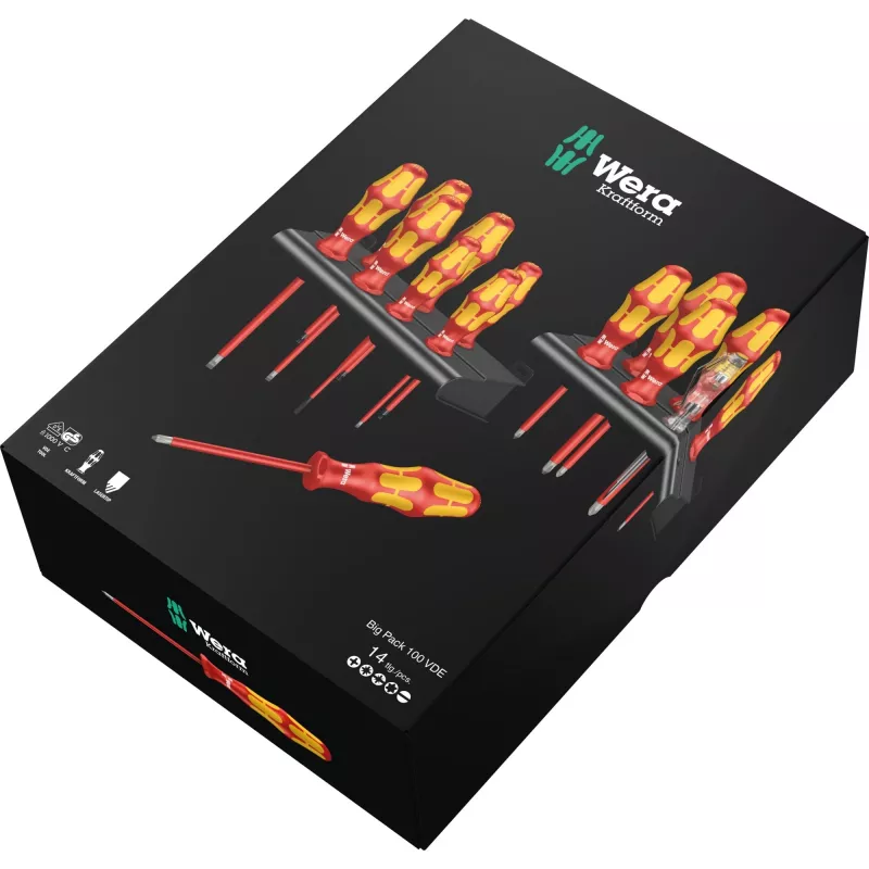 Wera Kraftform Big Pack 100 VDE - ruuvimeisselisarja - 14 osaa - eristetty (05105631001)