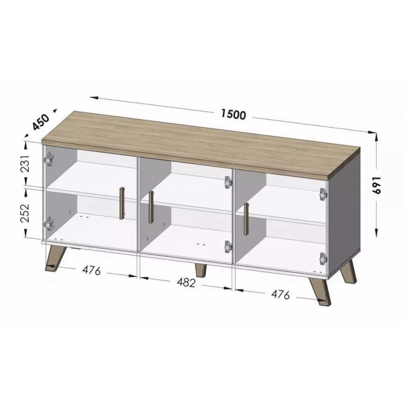 Cama sideboard LOTTA 150 3D wotan oak + mat musta