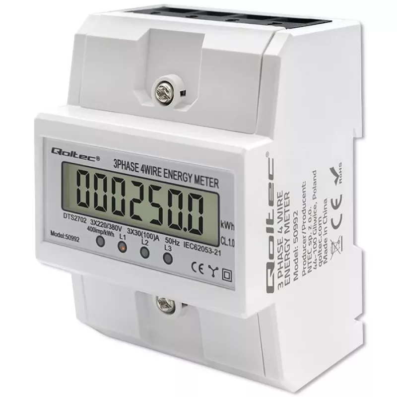 Kolmivaiheinen elektroninen mittari QOLTEC 50992 400V 100A