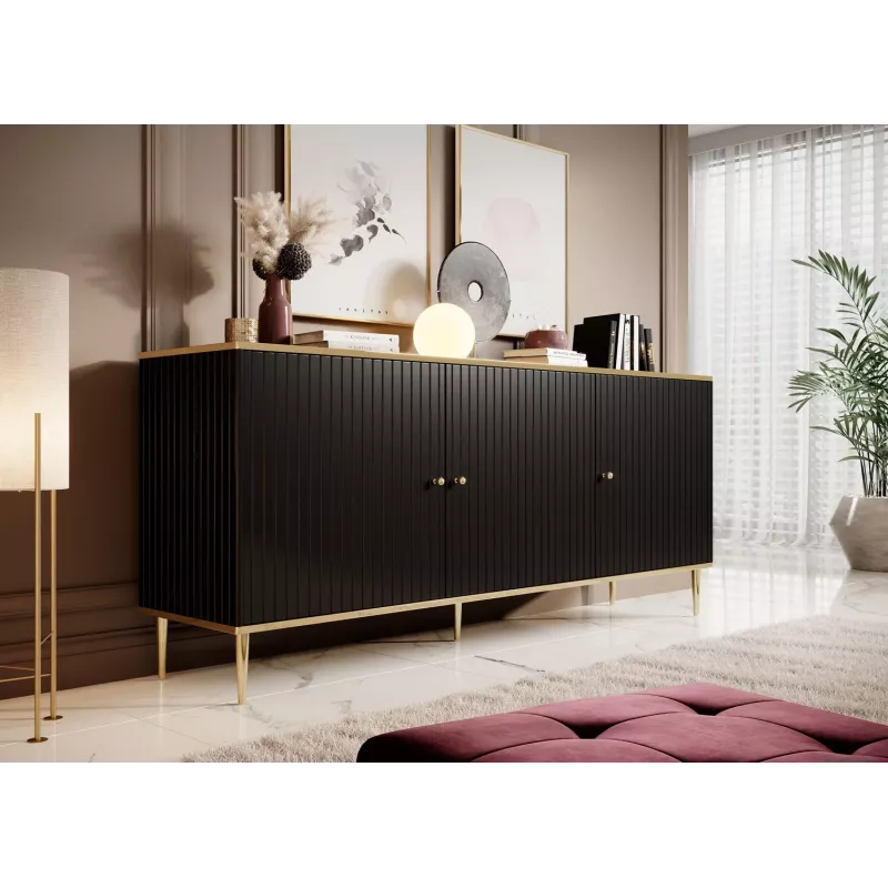 GLAMOUR lipasto 180x40x75,5 cm, musta matta + kulta