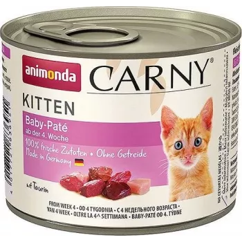 Märkäruoka kissoille animonda Carny Baby Paté 200 g — nauta & kana, viljaton, kissanpenturesepti, repäisytölkki