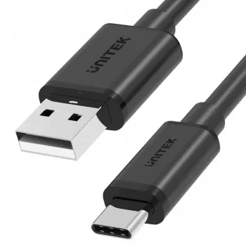 USB-C–USB-A-data- ja latauskaapeli Unitek C14067BK 1,5 m, musta, pistoke USB-C – pistoke USB-A
