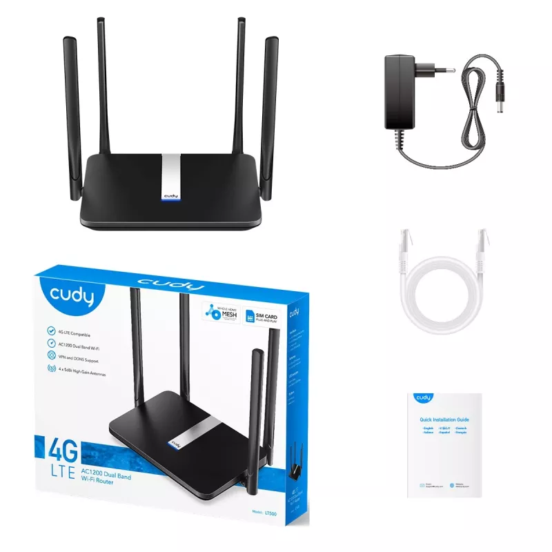 Cudy LT500 WLAN-reititin Fast Ethernet dual-band (2,4 GHz / 5 GHz) 4G musta