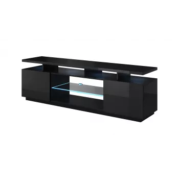 cama meble EVA 180x40x56 cm TV-taso, musta kiiltävä, MDF-kansilevy, musta runko