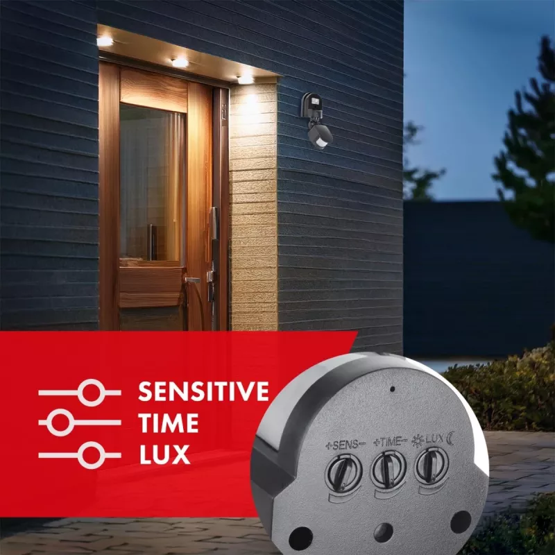 Maclean MCE25 GR seinäasennettava 180° liike- ja hämärätunnistin, max. 1200W, harmaa