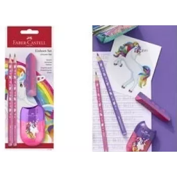 Kirjoitussarja Faber-Castell Unicorn pinkki — malli 111518, erilaisia kyniä ja tarvikkeita