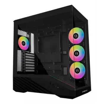 PC-kotelo Lian Li Vector V100 Midi Tower – musta sivulasilla, tukee 3×120 mm sivutuulettimia + 1×120 mm takatuuletinta, 3,5