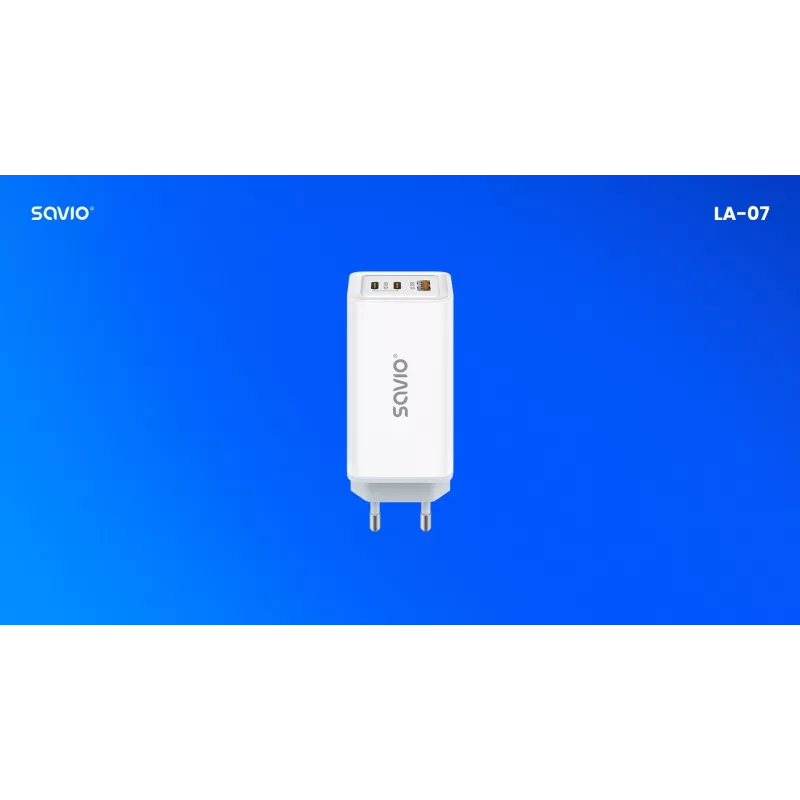 SAVIO LA-07 GaN 65W virtalähde, USB, QC4.0+, PD 3.0, valkoinen