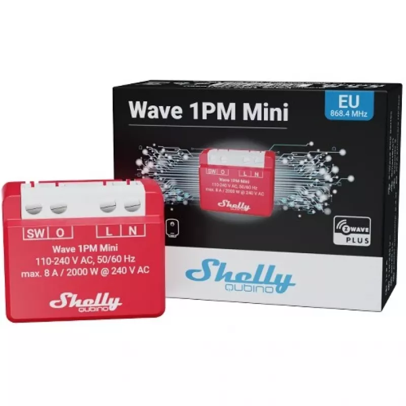 Shelly Qubino Wave 1PM Mini Z-Wave mittauskytkinanturi punainen