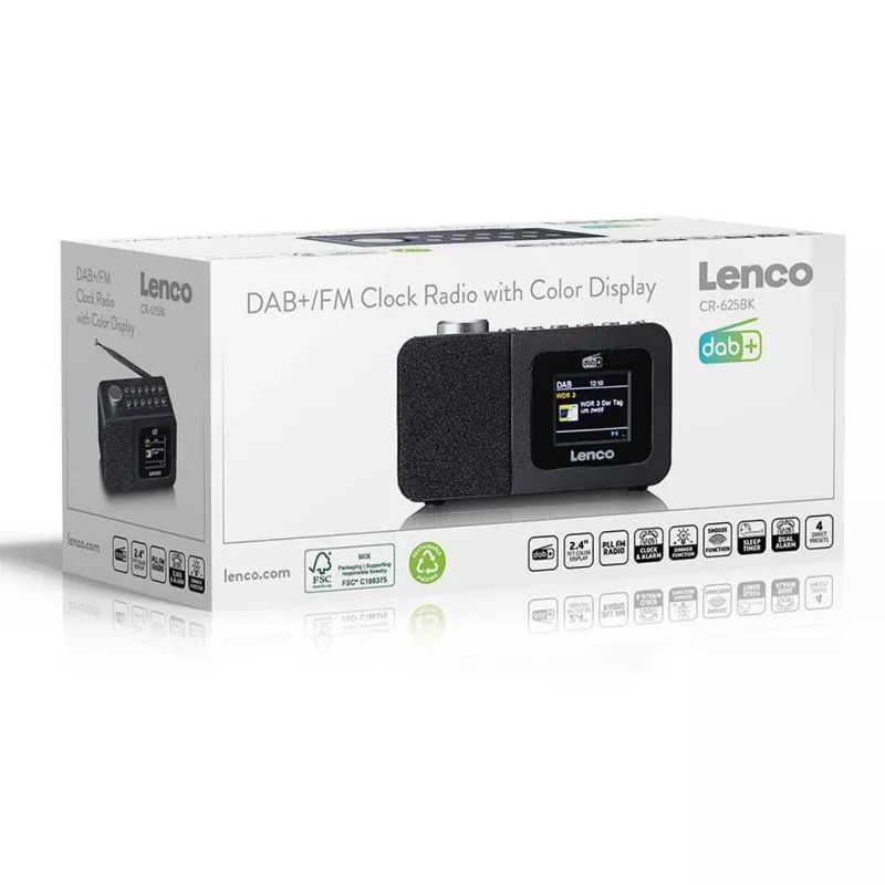 Lenco CR-625BK DAB+/FM-radiokello Bluetoothilla ja langattomalla latauksella, musta