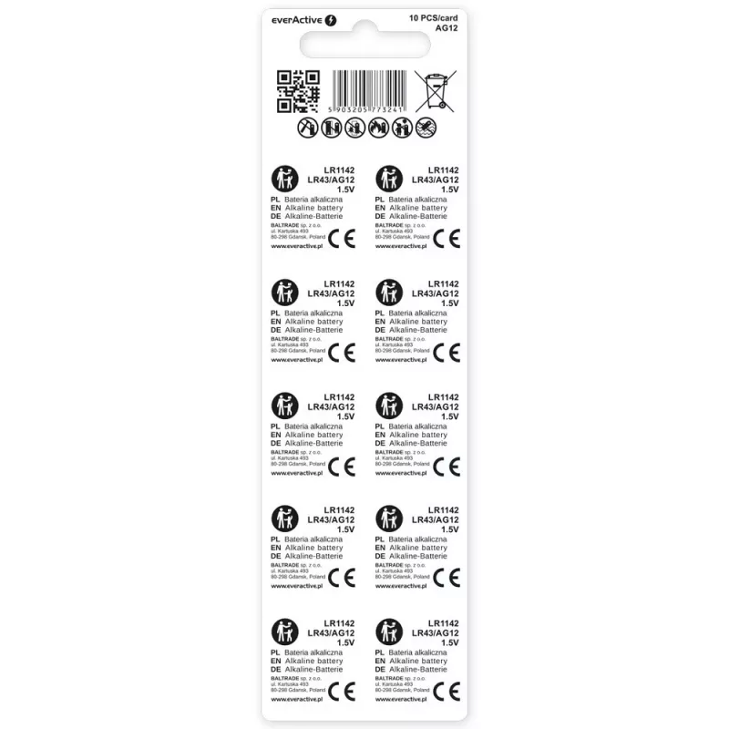 Alkali-nappikenno everActive G12 AG12 1,5 V – 10 kpl:n pakkaus