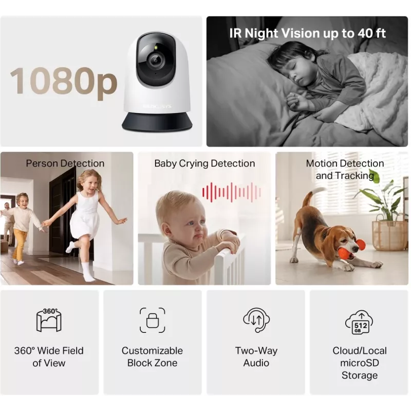 TP-LINK Mercusys MC200 Pan/Tilt kodin WLAN-valvontakamera