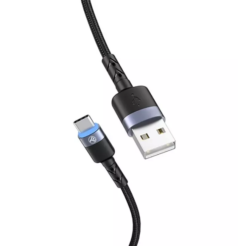 Datakaapeli Tellur USB-Type-C LED nailonpunos 1,2 m musta