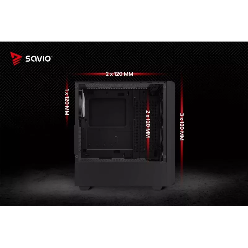 Savio Noctis Glass RGB Cube tietokonekotelo, ATX/Micro-ATX/Mini-ITX, karkaistua lasia oleva etuosa, RGB-tuulettimet, musta