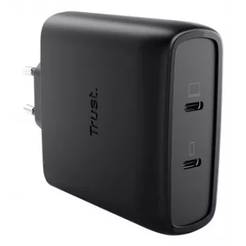TRUST Maxo 100W 2-porttinen USB-C GaN laturi — 100 W, 2× USB-C, max. 20 V, 2 m kaapeli, musta